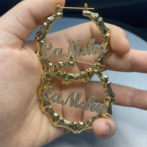 Personalized Custom Bamboo Name Hoop Earrings