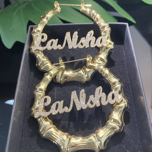 Personalized Custom Bamboo Name Hoop Earrings