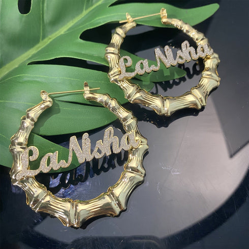 Personalized Custom Bamboo Name Hoop Earrings