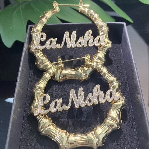 Personalized Custom Bamboo Name Hoop Earrings