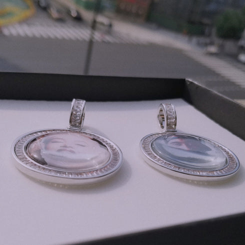 3D Custom Baguette Photo Pendant Chain with FREE Name Engraving