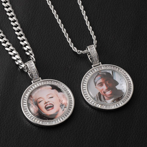 3D Custom Baguette Photo Pendant Chain with FREE Name Engraving