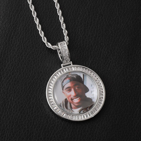 3D Custom Baguette Photo Pendant Chain with FREE Name Engraving