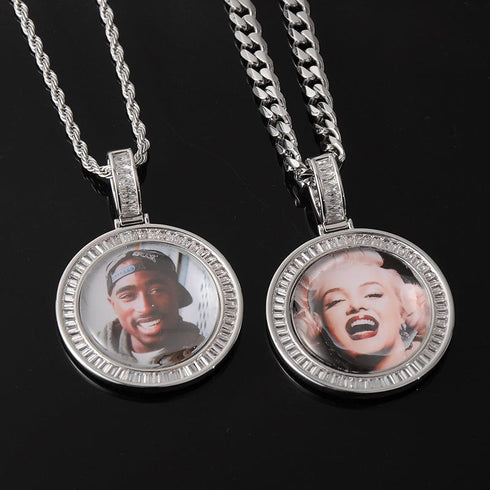 3D Custom Baguette Photo Pendant Chain with FREE Name Engraving