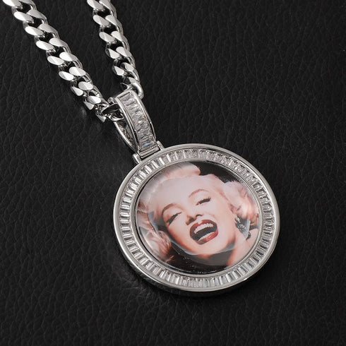 3D Custom Baguette Photo Pendant Chain with FREE Name Engraving