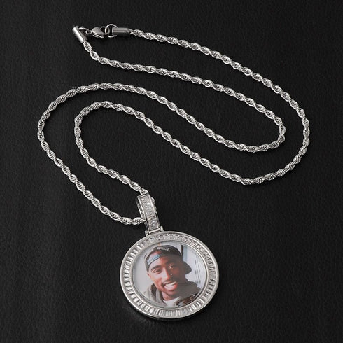 3D Custom Baguette Photo Pendant Chain with FREE Name Engraving