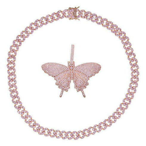 VVS Jewelry Cuban Link Butterfly Choker + FREE Tennis Choker