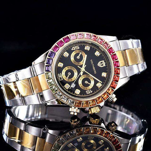Luxury Quartz Rollie Style Watch with Color Rhinestone