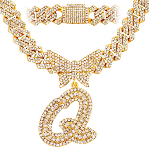 Bling Butterfly Letter Cuban Link Chain