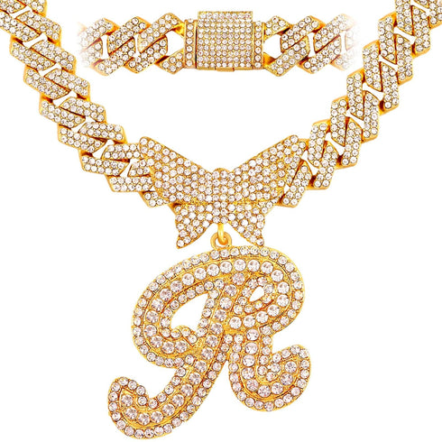 Bling Butterfly Letter Cuban Link Chain