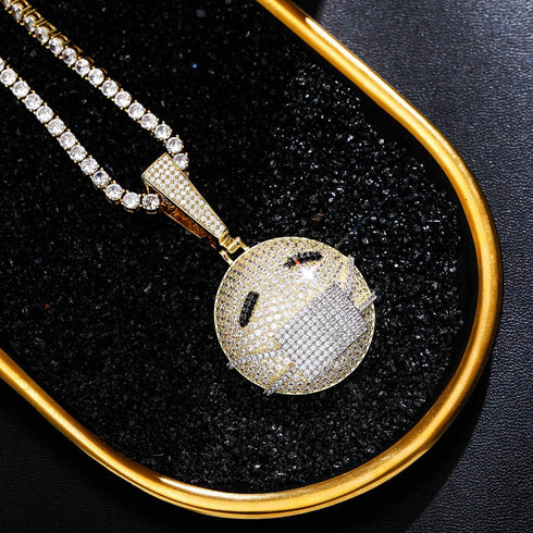 Fully Iced Out face mask emoji pendant Necklace