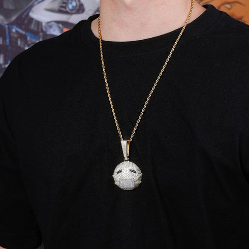 Fully Iced Out face mask emoji pendant Necklace
