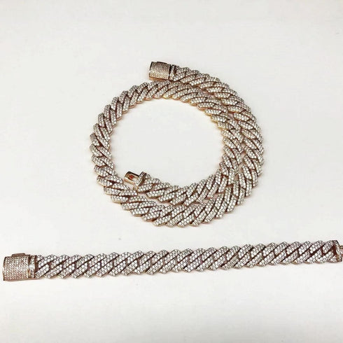 14mm Diamond Prong Cuban Chain + FREE Diamond Prong Cuban Bracelet