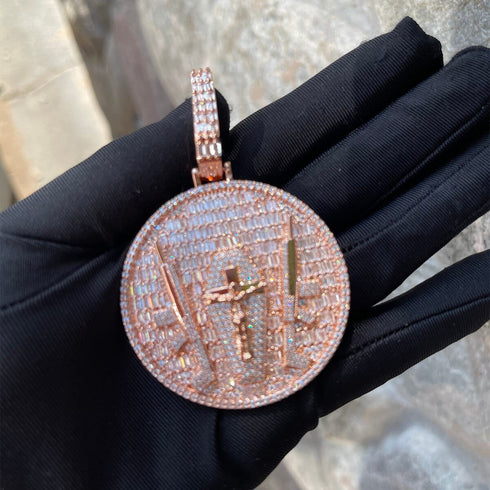 VVS Shine Cross and Guns Badge Iced Out Pendant