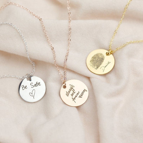 Custom Fingerprint And/Or Handwriting Photo Pendant Necklace