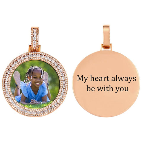 Custom Round Diamond Photo Pendant + FREE Name engraving