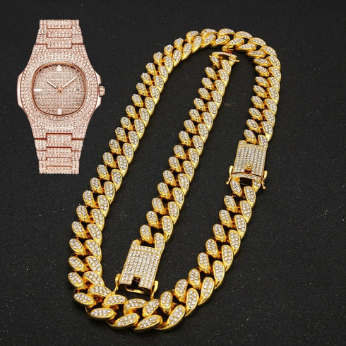 VVS Jewelry Cuban Chain & Cuban Bracelet + Free OG Bust Down Watch
