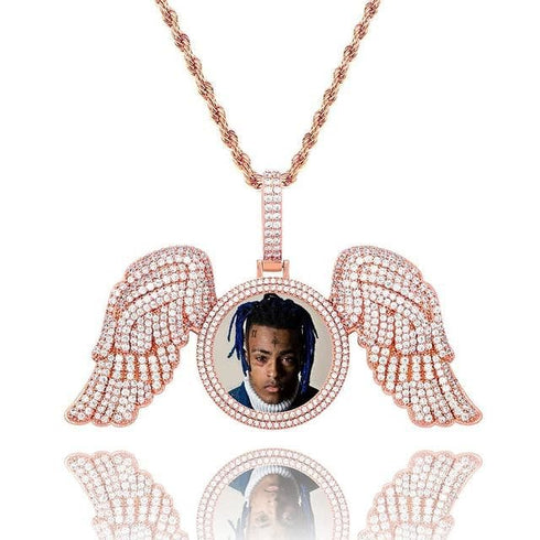 Fully Iced Angel Wings Custom Photo Chain