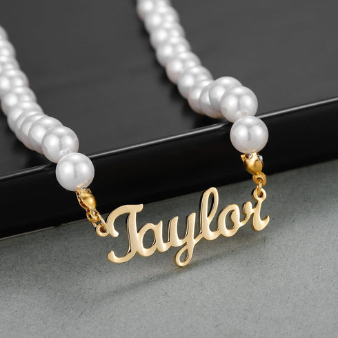 VVS Jewelry Pearl Custom Cursive Name Chain