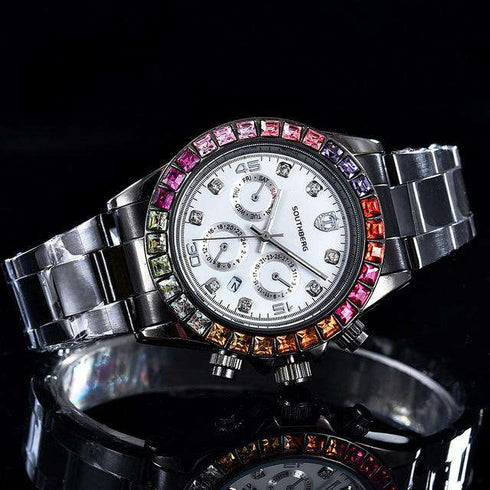 Luxury Quartz Rollie Style Watch with Color Rhinestone