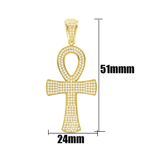 Round Ankh Cross S925 Silver Moissanite Iced Pendant Necklace