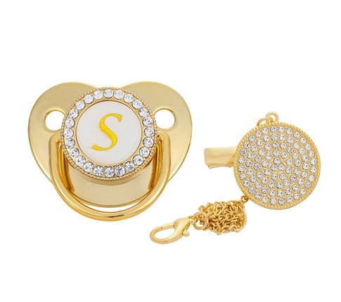 Custom Gold Bling Initial BPA Free Baby Pacifier