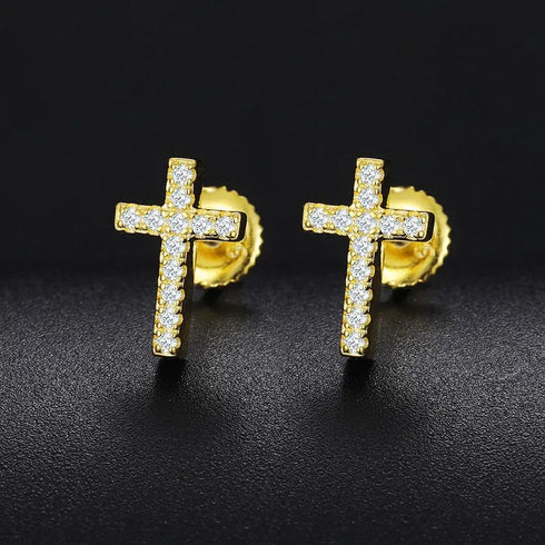 S925 Silver Moissanite Dainty Cross Stud Earrings