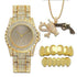 Gold Grillz + Bling Gun Pendant + Bling Gold Watch Set