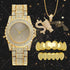 Gold Grillz + Bling Gun Pendant + Bling Gold Watch Set