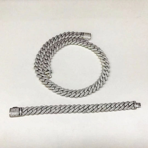 14mm Diamond Prong Cuban Chain + FREE Diamond Prong Cuban Bracelet