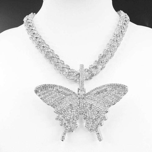 VVS Jewelry Cuban Link Butterfly Choker + FREE Tennis Choker