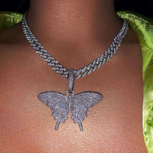 VVS Jewelry Cuban Link Butterfly Choker + FREE Tennis Choker
