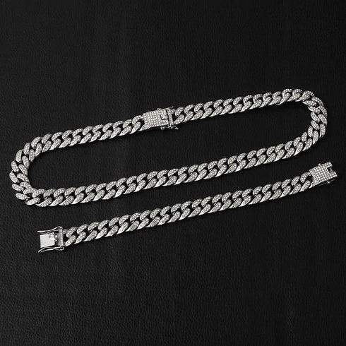 18k Gold/Silver Cuban Link Chain Set – Iced Out Necklace & FREE Bracelet