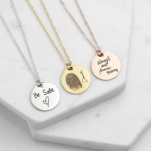 Custom Fingerprint And/Or Handwriting Photo Pendant Necklace