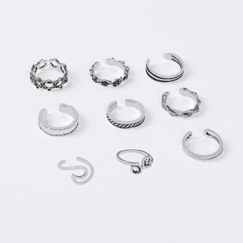7pcs Vintage Hallow Star and Moon Toe Rings Set