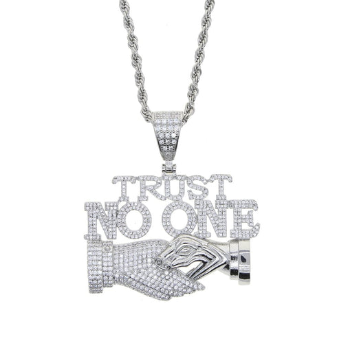 Iced Out Trust No One with Double Hand Pendant