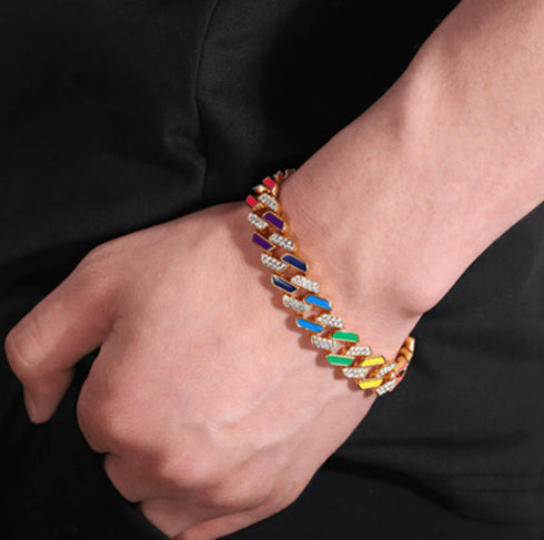 Rainbow Cuban Link Chain – Multicolor Iced Out Necklace & FREE Bracelet