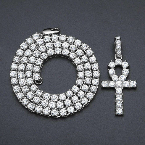 Tennis Chain + Ankh Pendant Set