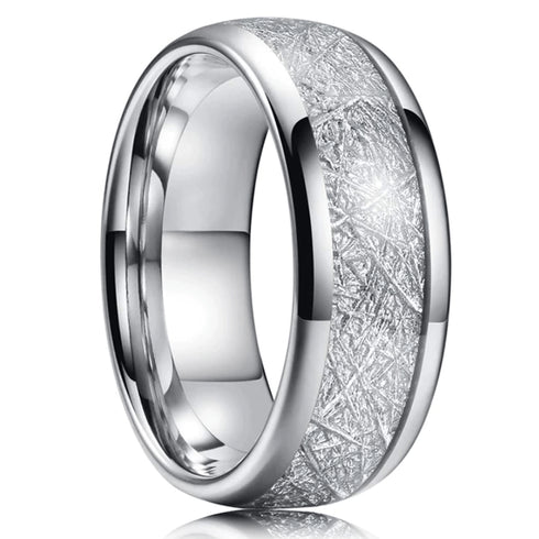 8MM Gold/Silver Tungsten Carbide with Vintage Meteorites Pattern Inlay Wedding Band Ring