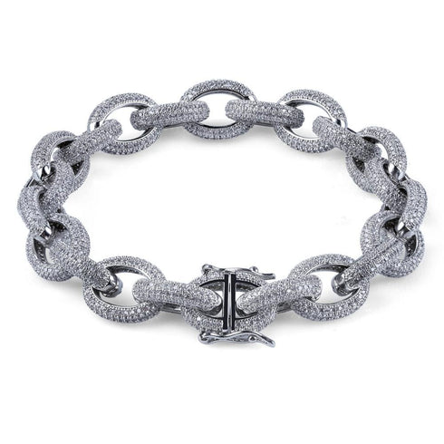 12mm Micro Pave Iced Out Rolo Chain Bracelet