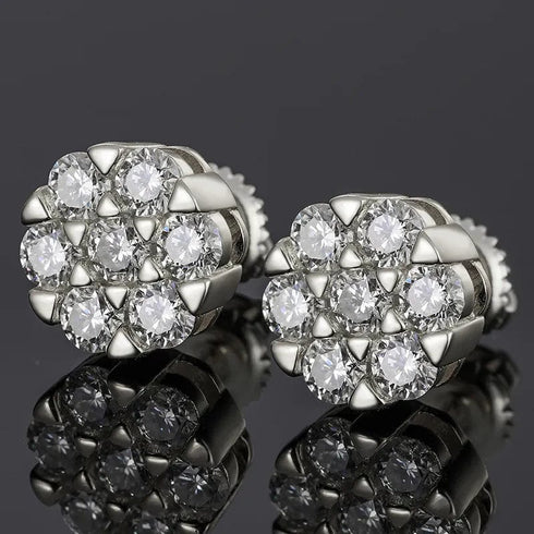 925 Sterling Silver Iced Out Flower Style Moissanite Earrings