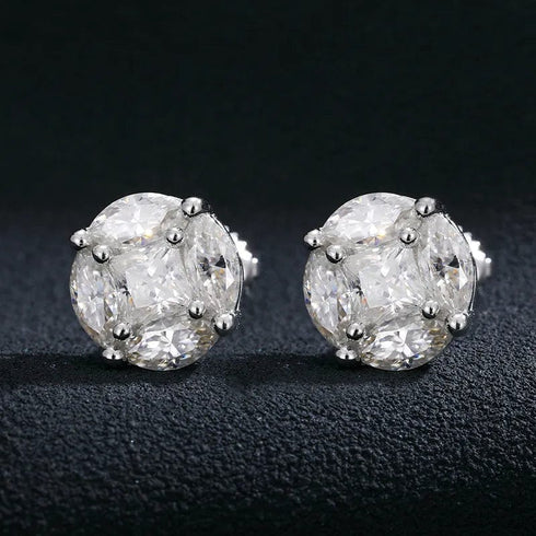 925 Sterling Silver Moissanite Asscher Cut Solitaire Stud Earrings