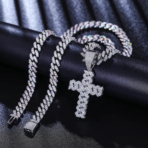 925 Sterling Silver VVS Moissanite Cuban Cross Pendant