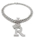 VVS Jewelry Silver Crowned Initial Cuban Pendant Chain