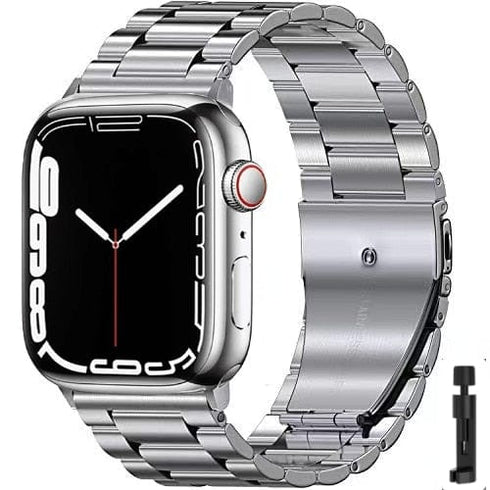 Black/Silver Metal Apple Watch Band with Folding Buckle