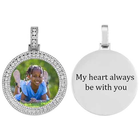 Custom Round Diamond Photo Pendant + FREE Name engraving