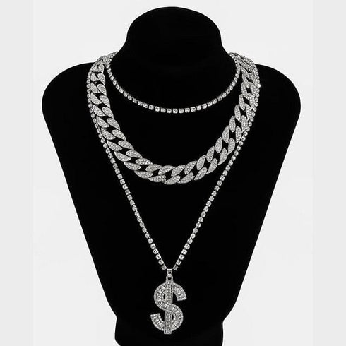 Gold/Silver Cuban Tennis Dollar Sign Choker Bundle