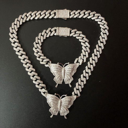 Icy Cuban Butterfly Choker Necklace + FREE butterfly bracelet