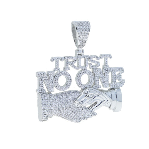 Iced Out Trust No One with Double Hand Pendant