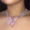 VVS Jewelry Pink Silver Butterfly Miami Cuban Choker
